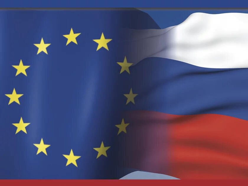 Flaggen EU und Russland Flaggen EU und Russland