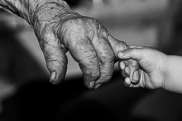 Hand in Hand Zwei Hände - alt und jung