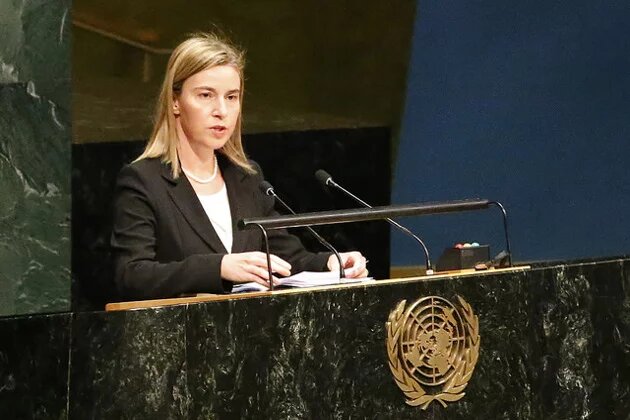"EU-Außenministerin" Federica Mogherini spricht auf der NVV-Überprüfungskonferenz am Hauptsitz der Vereinten Nationen in New York