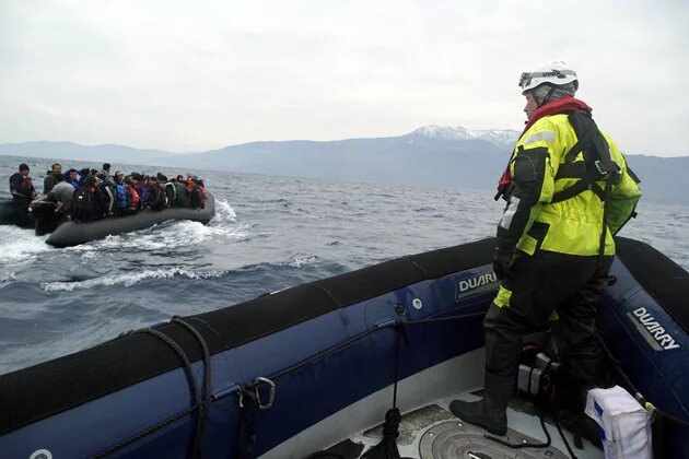 Refugees on a boat crossing the Mediterranean sea, heading from Turkish coast to the northeastern Greek island of Lesbos, January 29, 2016 Refugees on a boat crossing the Mediterranean sea, heading from Turkish coast to the northeastern Greek island of Lesbos, January 29, 2016