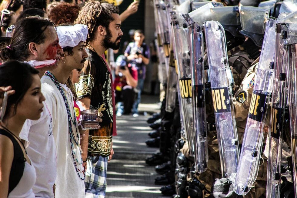 Demonstrierende und Polizei in Belo Horizonte während der WM Protest während der WM: Demonstrierende und Polizei in Belo Horizonte