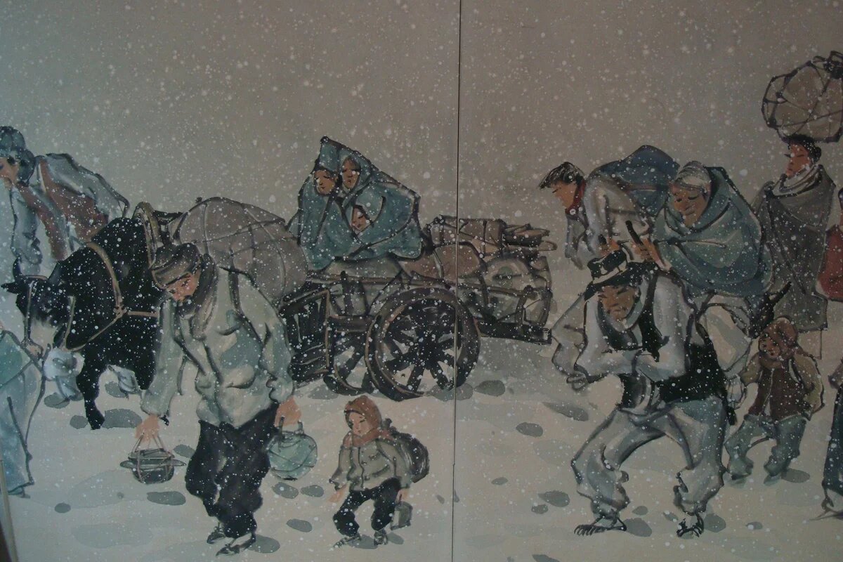 Familien auf der Flucht im Winter Familien auf der Flucht im Winter