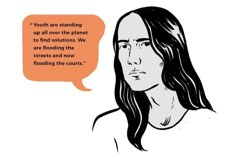 Suing US government to protect youth rights Zeichnung einer Frau mit Sprechblase
