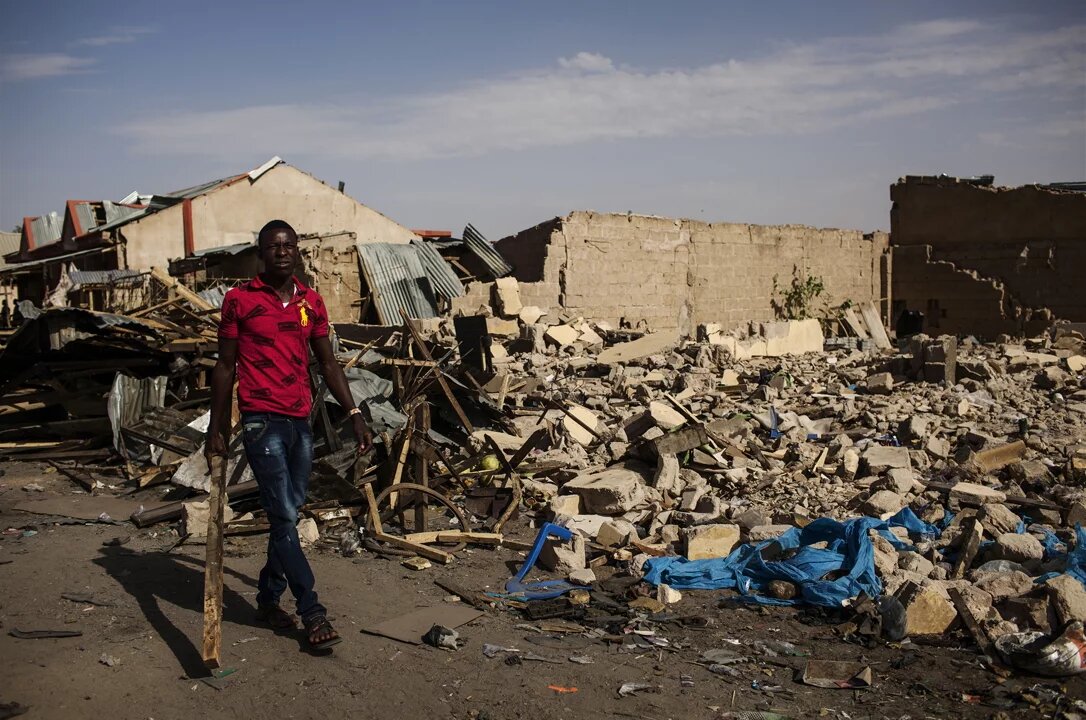 Verwüstung durch  Boko Haram in Maiduguri, der Hauptstadt des nigerianischen Bundesstaates Boko und Hochburg der islamistisch-terroristischen Gruppierung Boko Haram