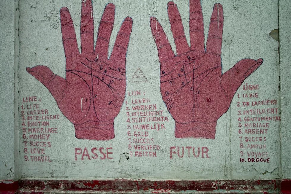 Brussels - Christmas 2009 Street Art in Brussels showing the lifelines of two hands