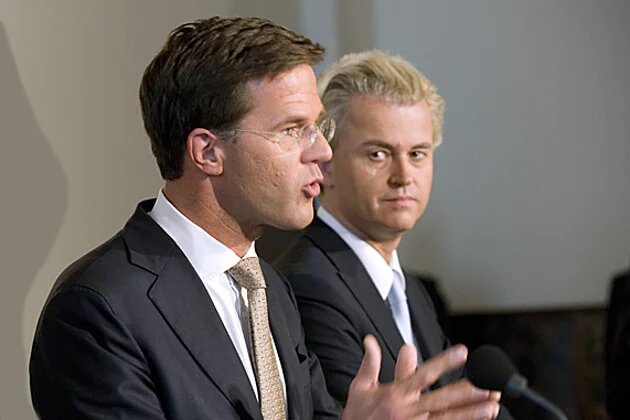 Rutte en Wilders bij presentatie regeer- en gedoogakkoord Rutte and Wilders