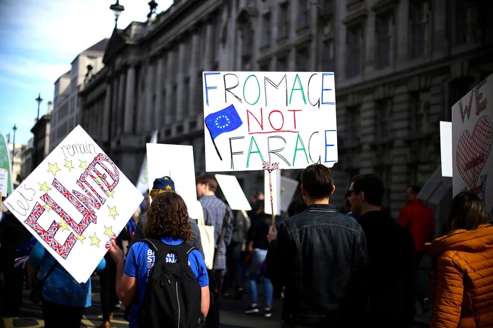 The pro-EU march from Hyde Park to Westminster in London on March 25, 2017, to mark 60 years since the EU's founding agreement, the Treaty of Rome. Der Pro-EU-Marsch von Hyde Park nach Westminster in London am 25. März 2017 zum 60. Jahrestag der Gründungsvereinbarung der EU, dem Vertrag von Rom