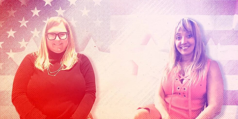 Lara Breon und Kimberly Woodrosky, Trumpanhängerin. v.l.n.r.