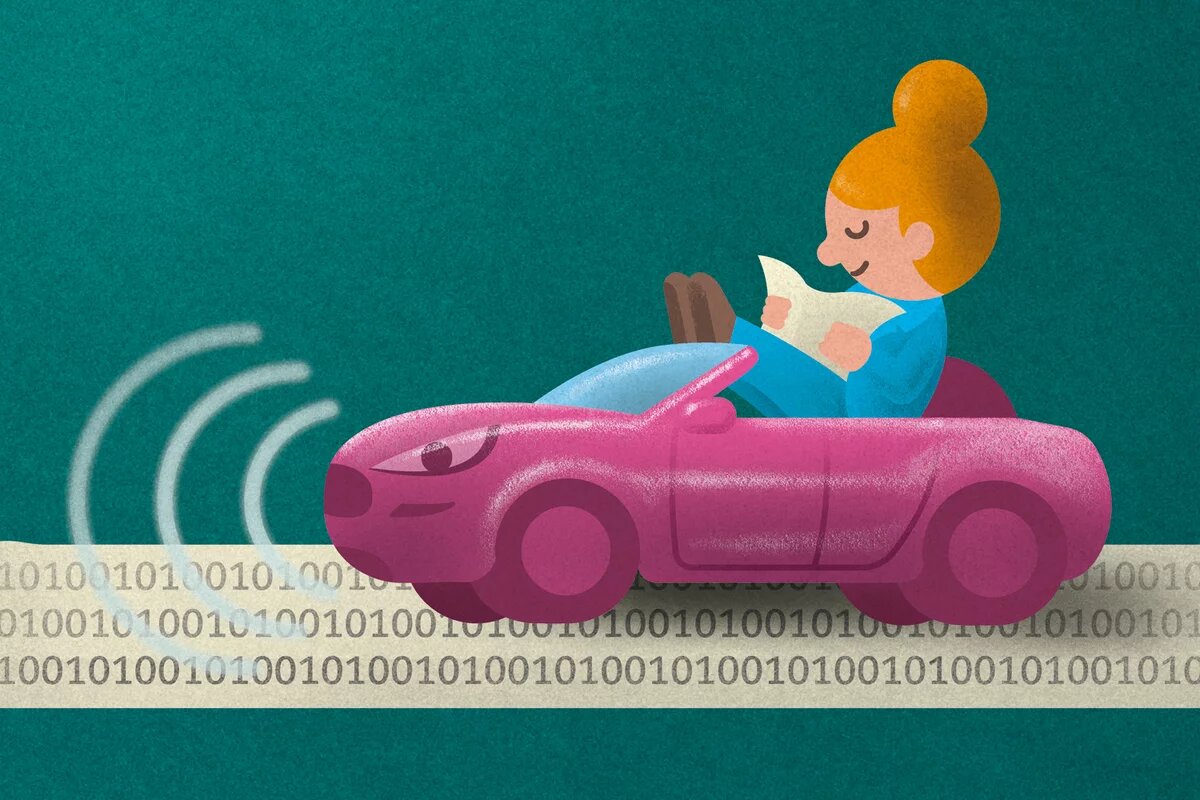 Automatisiertes Fahren Zeichnung eines Mädchens in einem Auto