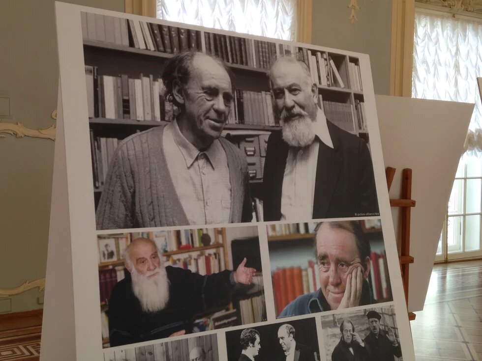 Heinrich Böll und Lew Kopelew Ein Plakat mit verschiedenen Portraits von Heinrich Böll und Lew Kopelew