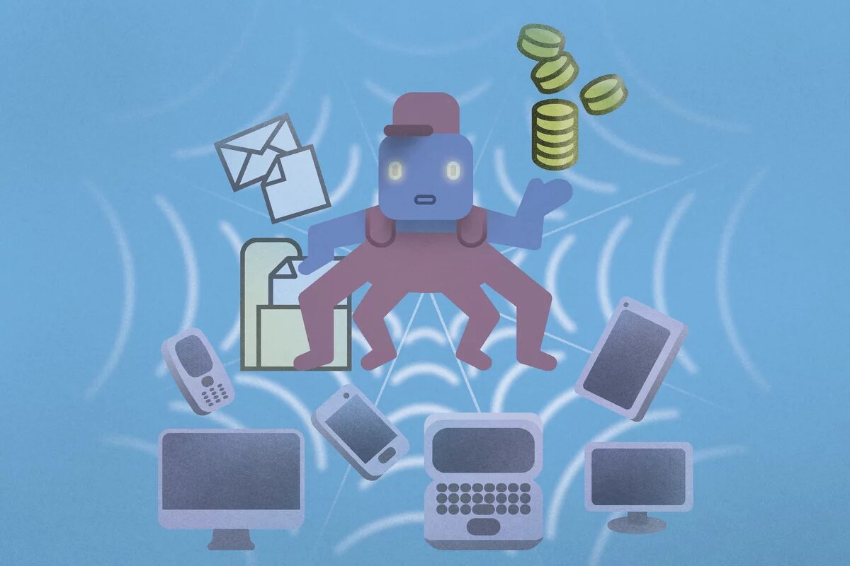 Künstliche Intelligenz: Wem gehören die Daten? Künstliche Intelligenz: Daten. Illustration von einer Datenkrake
