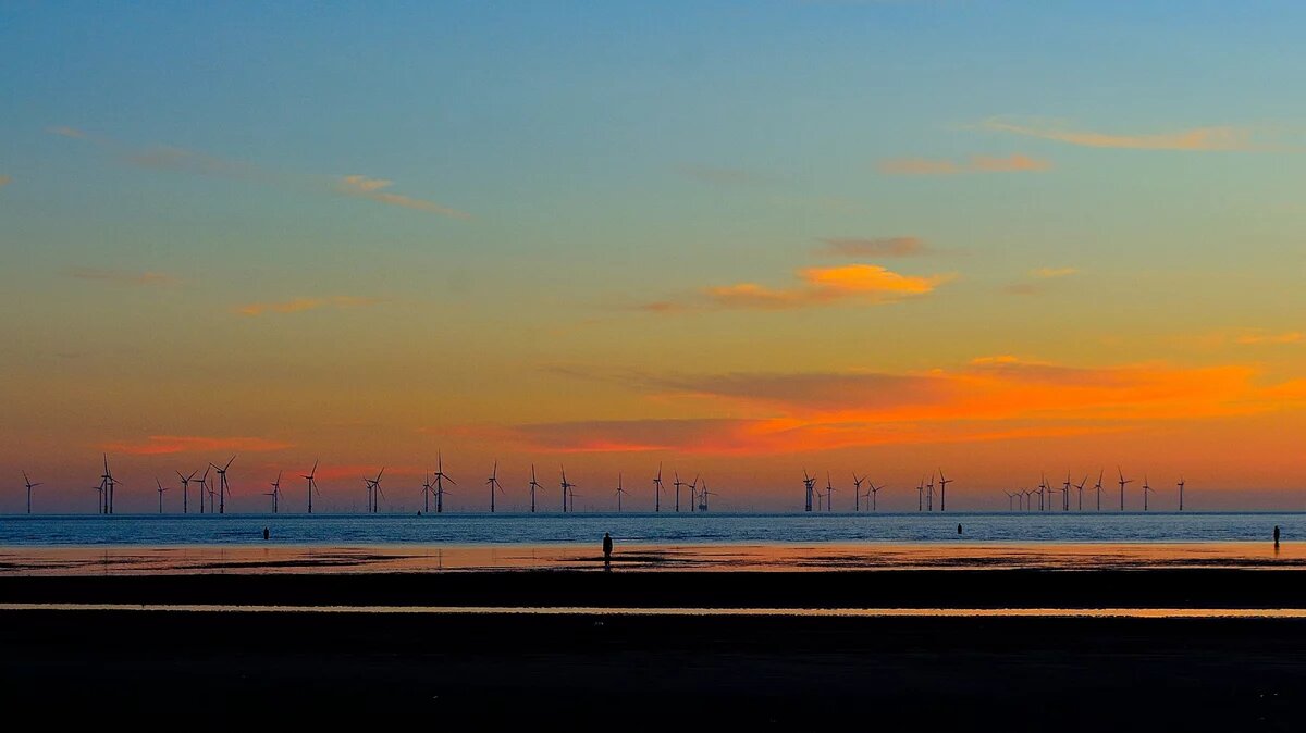 Windräder an der Küste von Liverpool Großbritannien Brexit Energie Windräder an der Küste von Liverpool Großbritannien Brexit Energie