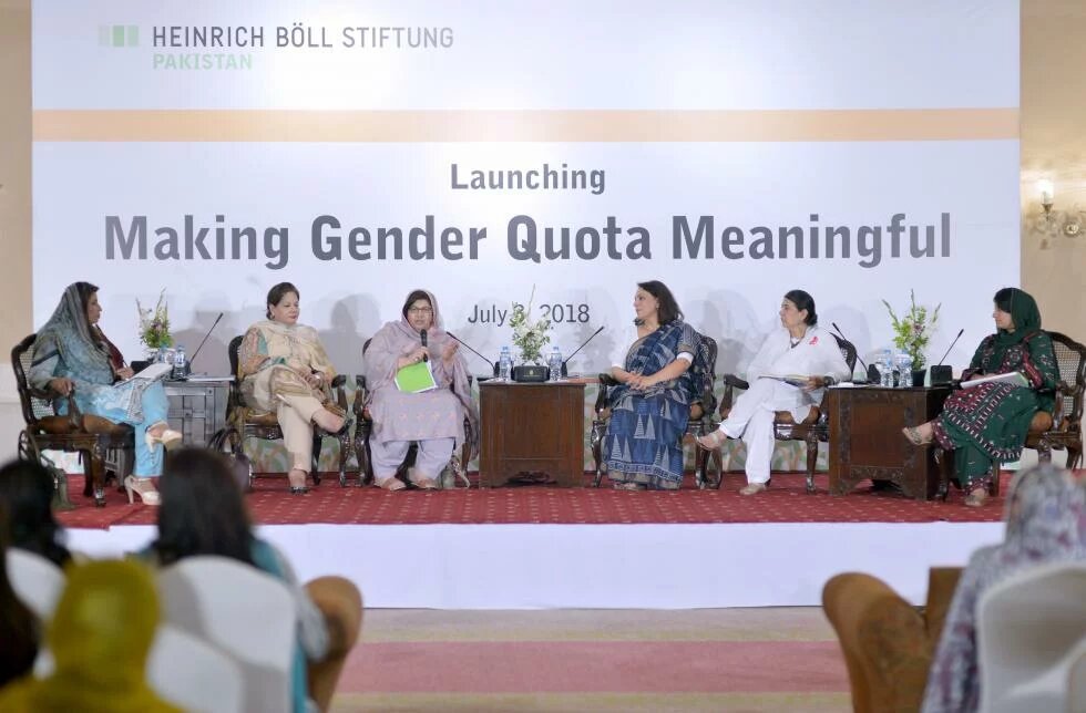 Panelists at the launch of publication launch speaking about gender quota Pakistani women politicians speaking about gender quota in Elections 2018