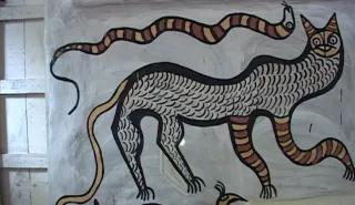 The One-Eared Elephant from Hazribagh Wandmalerei: Katze und Schlange