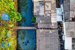 Jakarta (Indonesia) A poor neighborhood in Jakarta (Indonesia) portrayed in a bird view.