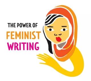 The Power of Feminist Writing Illustration: Frauenkopf mit Schriftzug - The Power of Feminist Writing
