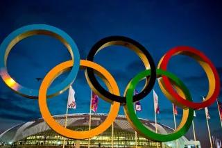 Olympische Ringe Olympischen Ringe vor der Bolshoy Arena in Sotschi