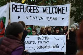 A demonstration supporting the refugees and immigrants during the European migrant crisis in fall 2015. The protest took place in Prague, at the main square (Wenceslas Square, 17. October 2015)