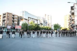 Macedonian police forces during a demonstration in Skopje