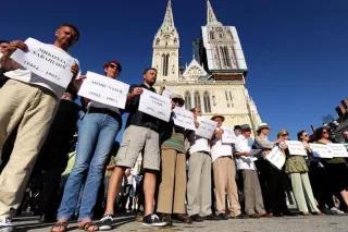 Marsch im Gedenken an die Opfer der Kriegsverbrechen von Ahmići, Zagreb, Juni 2014 Marsch im Gedenken an die Opfer der Kriegsverbrechen von Ahmići, Zagreb, Juni 2014
