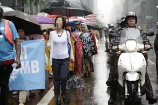 Women's March against nuclear bombs Women's March against nuclear bombs on June 17th 2017 in New York. The women's march ended at the UN, where current negotiations are being held with countries around the world on nuclear disarmament