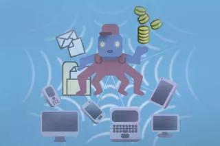 Künstliche Intelligenz: Wem gehören die Daten? Künstliche Intelligenz: Daten. Illustration von einer Datenkrake