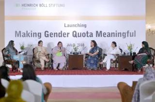 Panelists at the launch of publication launch speaking about gender quota Pakistani women politicians speaking about gender quota in Elections 2018