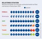 Pestizidatlas Infografik: Mehrfachrückstände von Pestiziden und Kontaminanten auf Obst und Gemüse in Deutschland, 2019