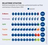 Pestizidatlas Infografik: Mehrfachrückstände von Pestiziden und Kontaminanten auf Obst und Gemüse in Deutschland, 2019