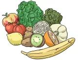 Gemüse und Obst ist abgebildet