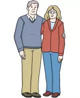 Ein alter Mann und eine alte Frau stehen zusammen