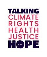 Talking Hope Logo mit den untereinander aufgeführten Wörtern "Talking, Climate, Rights, Health, Justice, Hope"