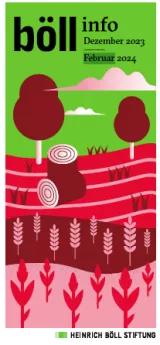 Grün-Rote Grafik mit einem Feld und Bäumen und der Überschrift Böll.Info