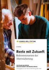 Cover: E-Paper „Rente mit Zukunft“ mit einem älteren Mann und einem jungen Mann, die zusammen an einem Tisch arbeiten. Titel und Herausgeber am unteren Rand.
