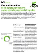Infoblatt mit Text und einem Tortendiagramm zur Strompreiszusammensetzung 2025; Schwerpunkt: soziale Gerechtigkeit der Energiewende.