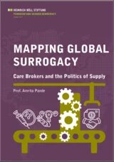 Cover page of the report “Mapping Global Surrogacy,” purple background with green and white graphics of gears, hands, syringes, and masks.