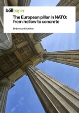 Hintergrundbild: Säulenbau von unten gegen Himmel. Text: „The European pillar in NATO: from hollow to concrete"
