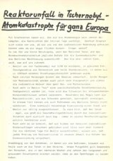Mütter und Väter gegen Atomkraft, Demoaufruf „Reaktorunfall in Tschernobyl – Atomkatastrophe für ganz Europa,“ Mai 1986,&nbsp;Archiv Grünes Gedächtnis, E25 Mütter und Väter.