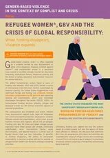 „Geflüchtete Frauen*, GBV und Krise globaler Verantwortung“ (Refugee Women*, GBV and the Crisis of Global Responsibility); Zeichnung zweier Personen.