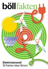 Cover „böllfakten“: Sonne, Solarpanel, zwei Windräder und Stromkabel. Text: „Elektrisierend! 15 Fakten über Strom“.