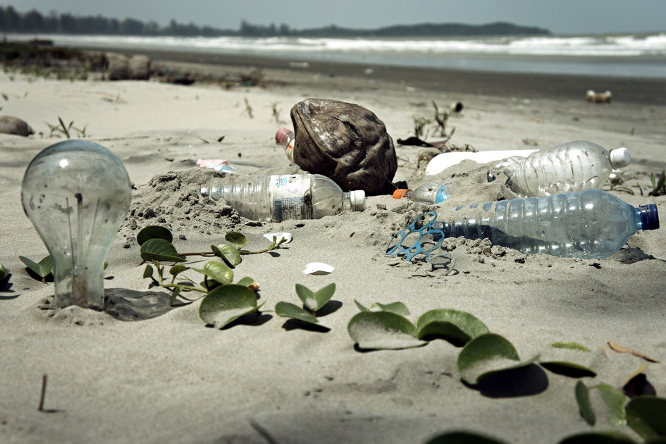Trash on a beach Trash on a beach