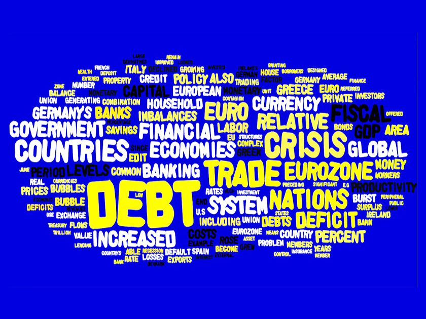 Euro Debt Crisis Word Cloud - Blue, Yellow and White Wortwolke Euro-Krise