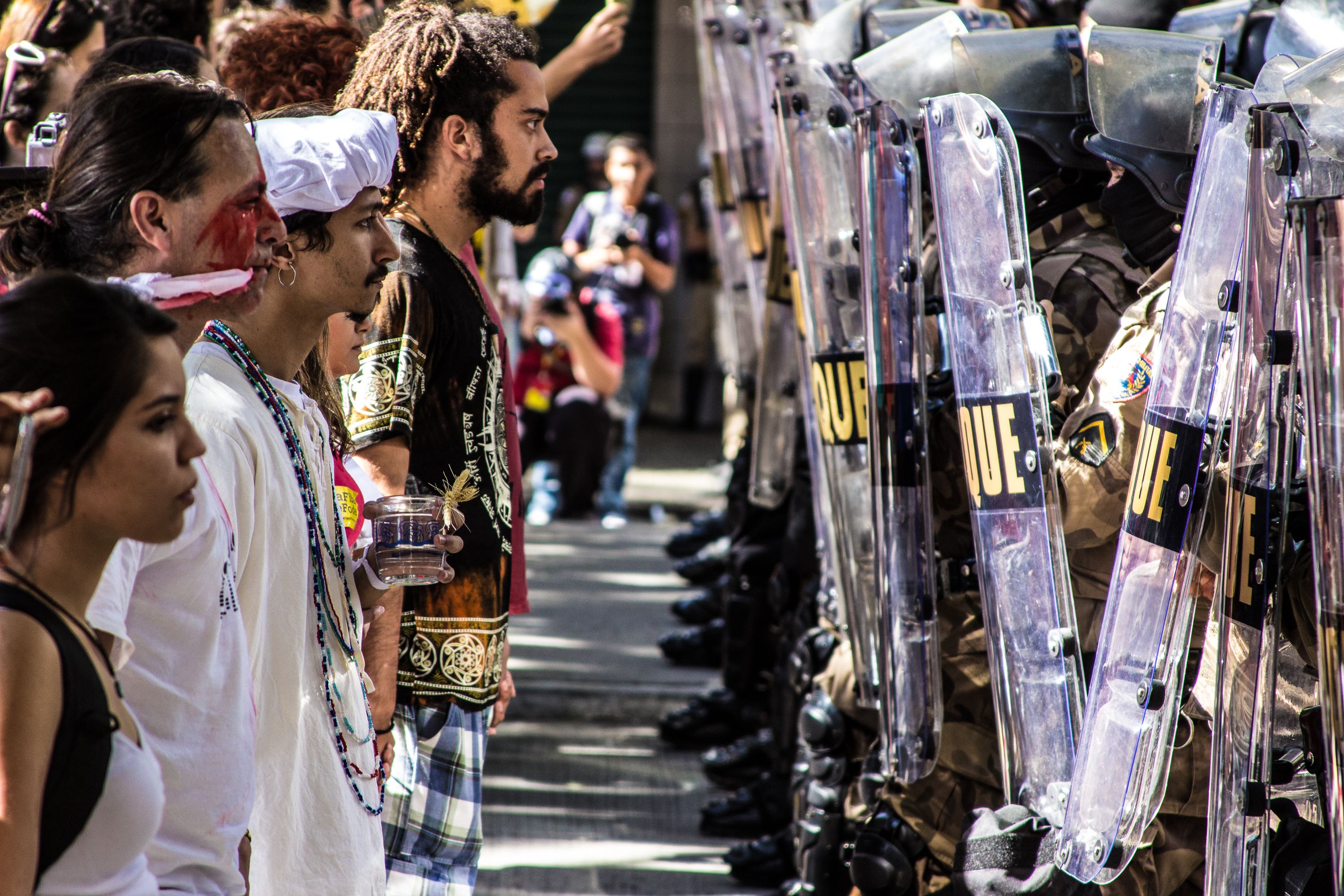 Demonstrierende und Polizei in Belo Horizonte während der WM Protest während der WM: Demonstrierende und Polizei in Belo Horizonte