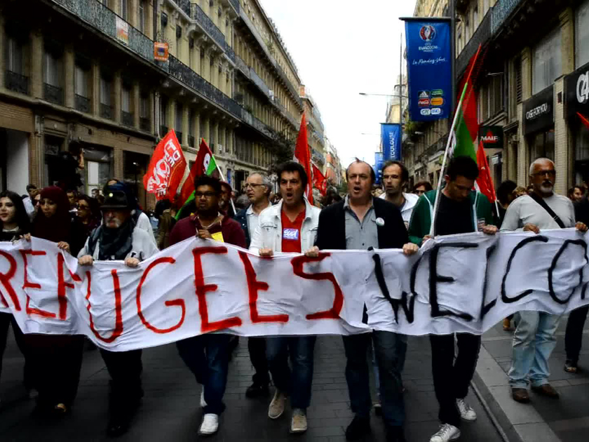 Demonstrierende für eine Willkommenskultur in Toulouse, 5. September 2015 Demonstrierende für eine Willkommenskultur in Toulouse, 5. September 2015