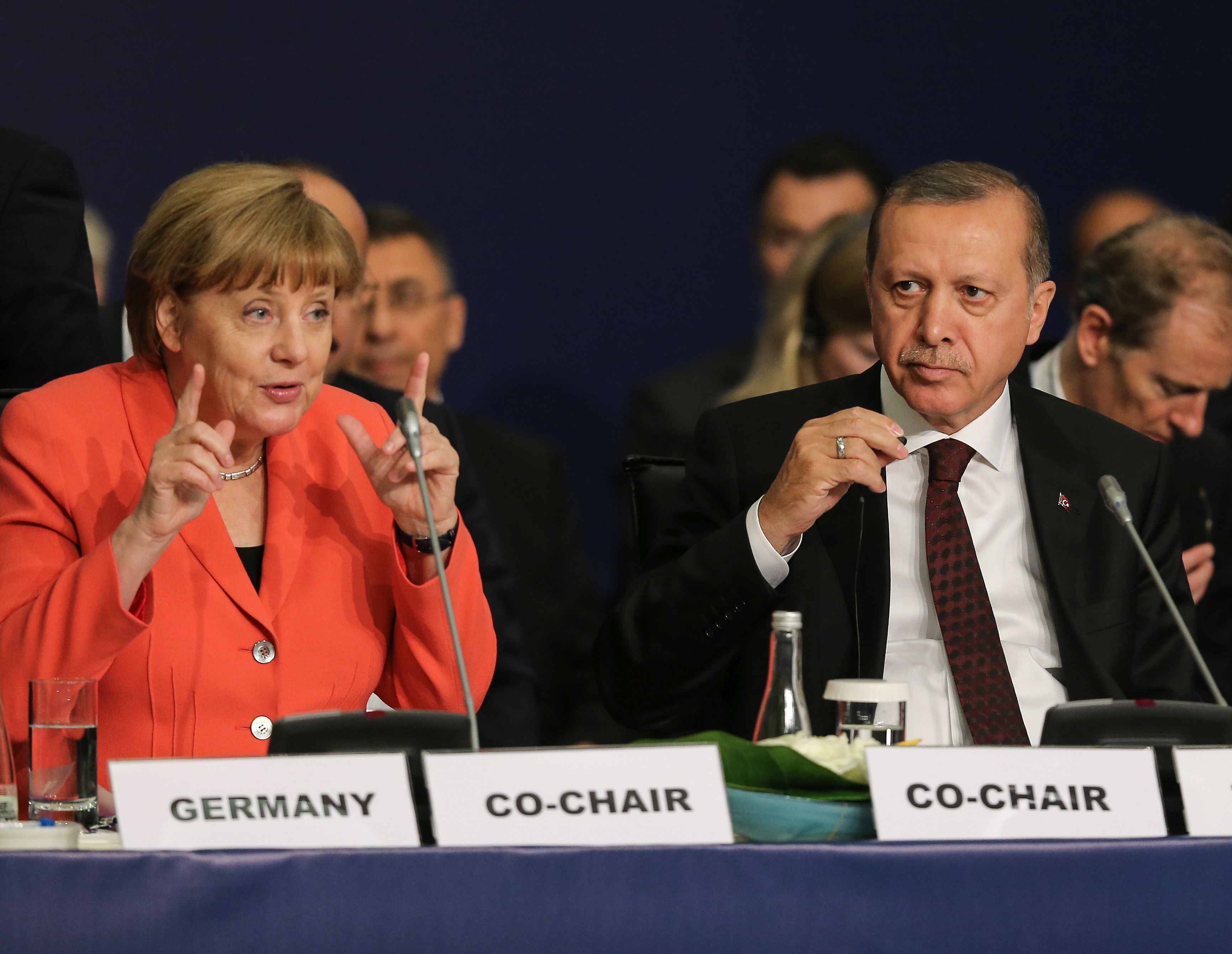 Political Leadership to Prevent and End Conflict ISTANBUL, TURKEY - 23 MAY : German Chancellor Angela Merkel and Turkish President Recep Tayyip Erdogan attend the High-Level Leaders' Roundtables meeting on "Political Leadership to Prevent and End Conflicts" at the World Humanitarian Summit. OCHA / Salih Zeki Fazlıoğlu