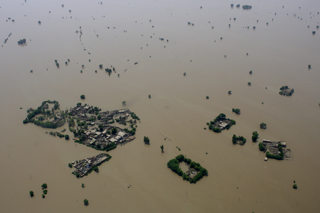 Aerial view of flooding in Sukkur, Sindh Province An area equivalent to the size of England has been flooded and more than 12.5 million people are in need of immediate humanitarian assistance. DFID has earmarked £64million in response to the UN's Pakistan appeal.eal.