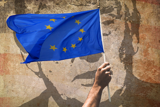 Trump-Bild von Pete Linforth bearbeitet Trump und Europaflagge