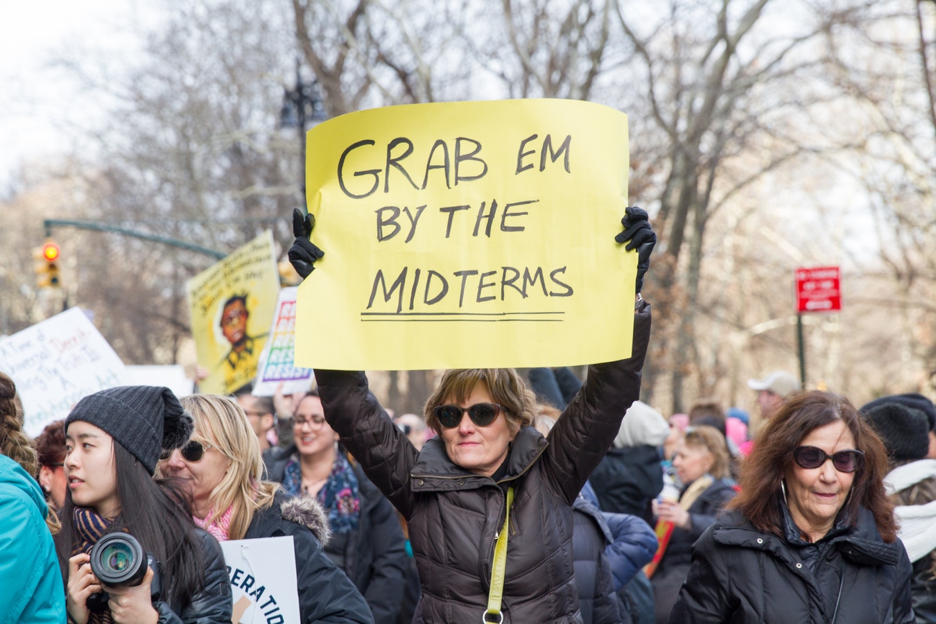 Grab them by the Midterms Frau hält auf einer Deomstration ein Schild hoch